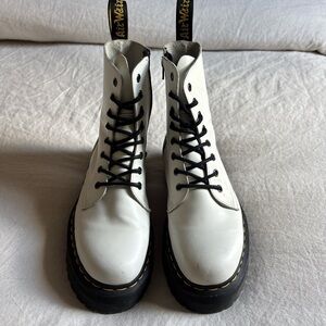 White Leather Lace-Up Boots
